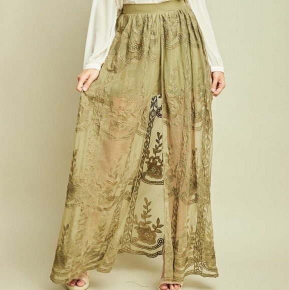 Dresses & Skirts - High Waist ShortsLace Maxi Skirt Overlay